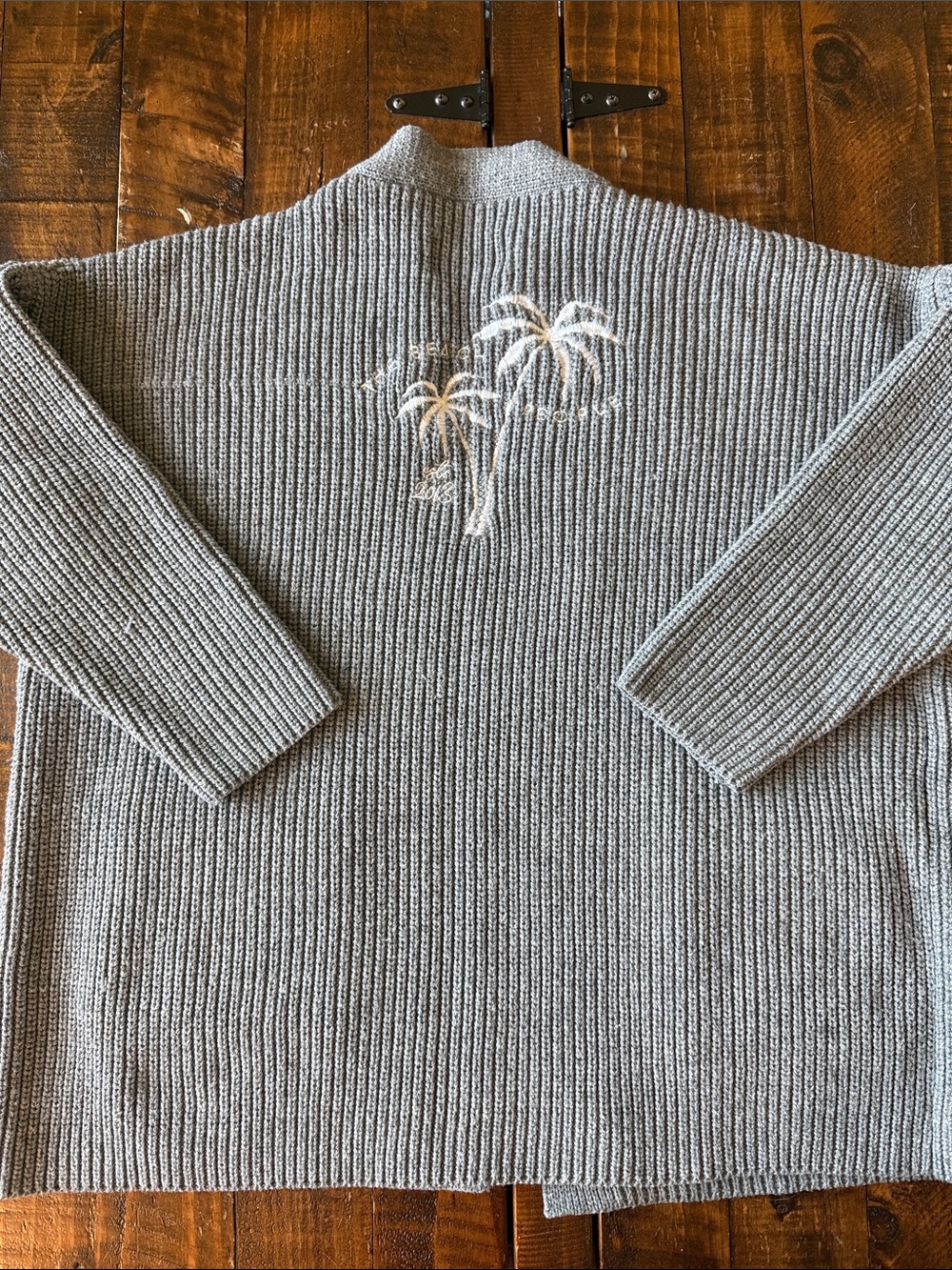 The Beach People Beachy Ribbed Cardigan XL/2XL Gray Palm Tree Coastal